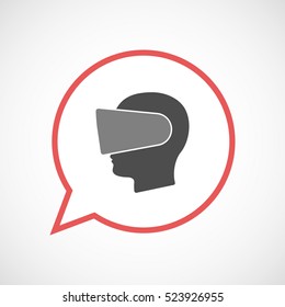 Illustration of an isolated line art comic balloon with  a male head wearing a virtual reality headset