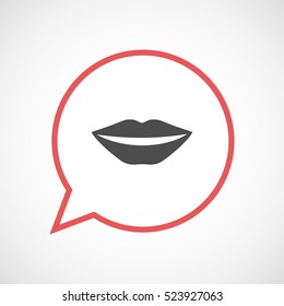 Illustration of an isolated line art comic balloon with  a female mouth smiling 