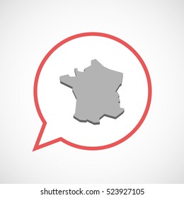 Illustration of an isolated line art comic balloon with  the map of France