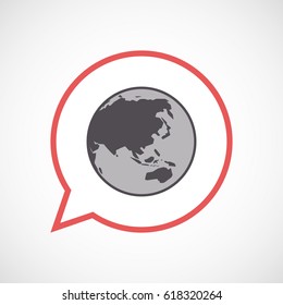 Illustration of an isolated line art comic balloon with  an Asia Pacific world globe map