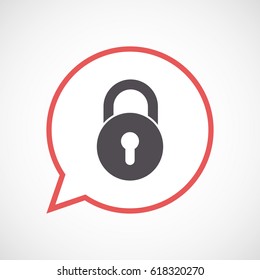 Illustration of an isolated line art comic balloon with  a closed lock pad