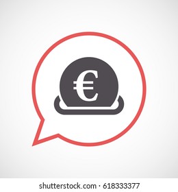 Illustration of an isolated line art comic balloon with  an euro coin entering in a moneybox