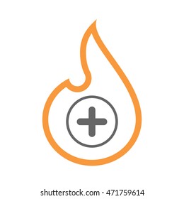 Illustration of an isolated line art flame icon with a sum sign