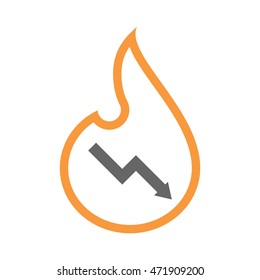 Illustration of an isolated line art flame icon with a descending graph