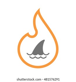Illustration of an isolated line art flame icon with a shark fin