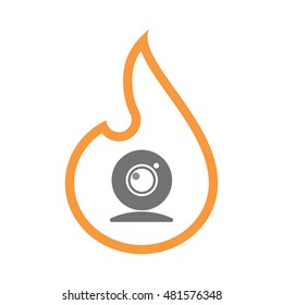 Illustration of an isolated line art flame icon with a web cam