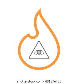 Illustration of an isolated line art flame icon with an all seeing eye