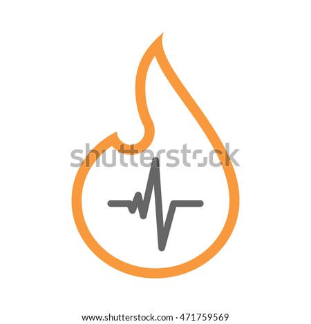 Illustration of an isolated line art flame icon with a heart beat sign