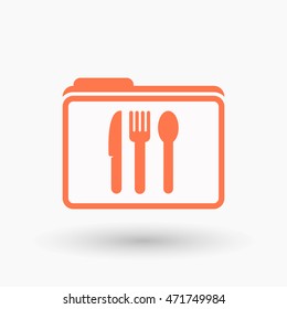 Illustration of an isolated  line art folder icon with cutlery