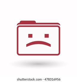 Illustration of an isolated  line art  folder icon with a sad text face