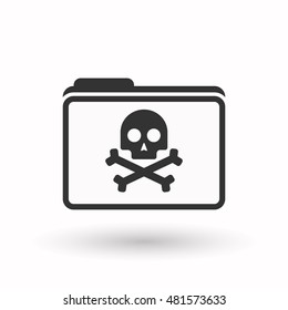 Illustration of an isolated line art  folder icon with a skull