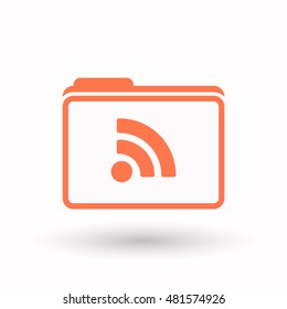 Illustration of an isolated line art  folder icon with an RSS sign