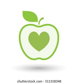 Illustration Of An Isolated Line Art Healthy Apple Fruit Vector Icon With  The Heart Poker Playing Card Sign