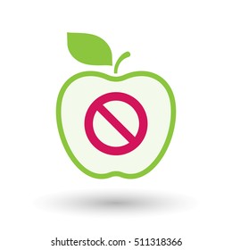 Illustration of an isolated line art healthy apple fruit vector icon with  a forbidden sign