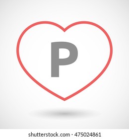Illustration of an isolated line art heart icon with    the letter P