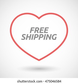 Illustration of an isolated line art heart icon with    the text FREE SHIPPING