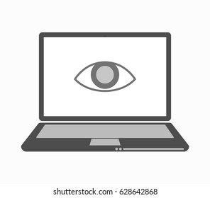 Illustration of an isolated line art laptop with an eye