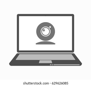 Illustration of an isolated line art laptop with a web cam