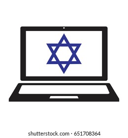 Illustration of an isolated line art laptop with a David star