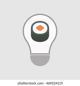 Illustration of an isolated line art  light bulb icon with a piece of sushi maki