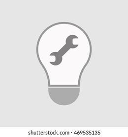 Illustration of an isolated line art  light bulb icon with a wrench