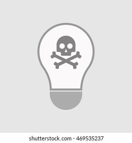Illustration of an isolated line art  light bulb icon with a skull