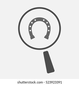 Illustration of an isolated line art magnifier icon with bridle; horseshoe; luck; talisman; equestrian