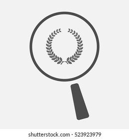 Illustration of an isolated line art magnifier icon with  a laurel crown sign