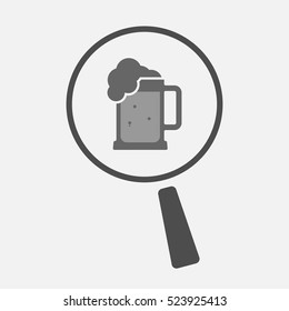 Illustration of an isolated line art magnifier icon with  a beer jar icon