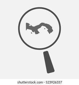 Illustration of an isolated line art magnifier icon with  the Panama map