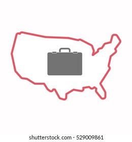 Illustration of an isolated line art map of USA with  a briefcase