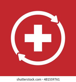 Illustration of an isolated  line art reuse icon with   the Swiss flag