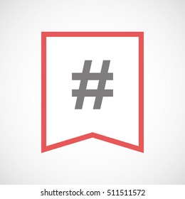 Illustration of an isolated line art ribbon icon with a hash tag