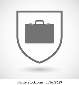 Illustration of an isolated line art shield icon with  a breiefcase