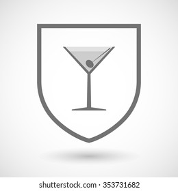 Illustration of an isolated line art shield icon with a cocktail glass