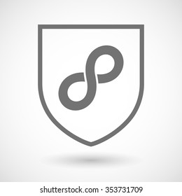 Illustration of an isolated line art shield icon with an infinite sign