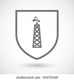Illustration of an isolated line art shield icon with an oil tower