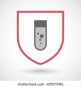 Illustration of an isolated line art shield icon with a chemical test tube