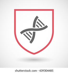 Illustration of an isolated line art shield icon with a DNA sign
