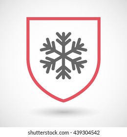 Illustration of an isolated line art shield icon with a snow flake