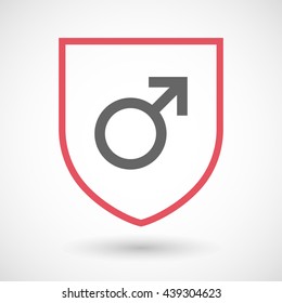 Illustration of an isolated line art shield icon with a male sign