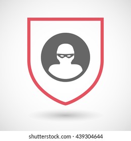 Illustration of an isolated line art shield icon with a thief