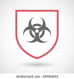 Illustration of an isolated line art shield icon with a biohazard sign