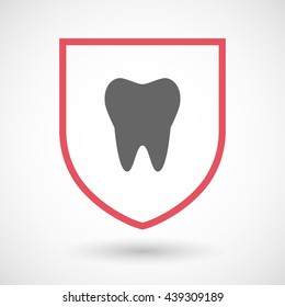 Illustration of an isolated line art shield icon with a tooth