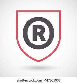 Illustration of an isolated line art shield with    the registered trademark symbol