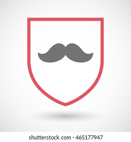Illustration of an isolated line art  shield icon with a moustache