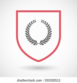 Illustration of an isolated line art shield with  a laurel crown sign