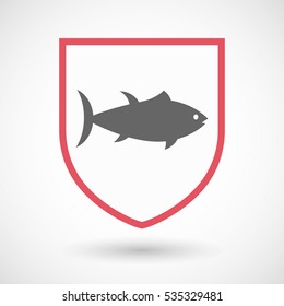 Illustration of an isolated line art shield with  a tuna fish