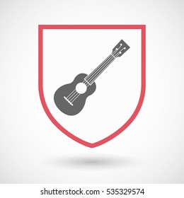 Illustration of an isolated line art shield with  an ukulele