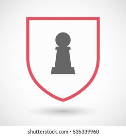 Illustration of an isolated line art shield with a  pawn chess figure
